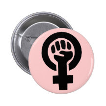 Feministiskt symbol med rosa bakgrund knappar med nål