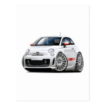 Fiat 500 Abarth vitbil Vykort