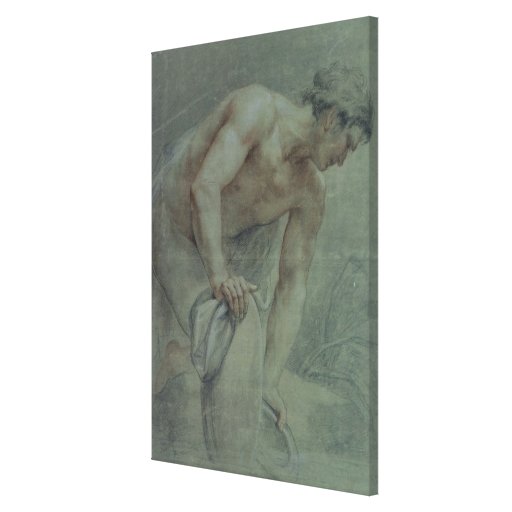 Figur av en krigare som draperas delvis, 18th århu canvasdukar med gallerikvalitet