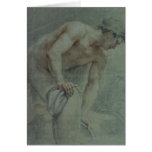 Figur av en krigare som draperas delvis, 18th århu hälsnings kort