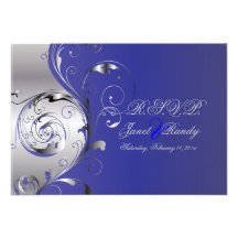 Filigree PixDezines osa+virvlar runt/silver+blått Inbjudningskort