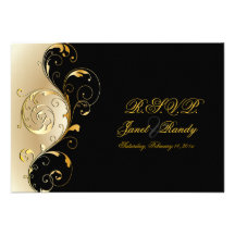 Filigree PixDezines osa+virvlar runt/svarten+guld Anpassade Inbjudan