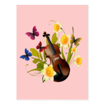 FIOL, BLOMMOR OCH FJÄRILAR VYKORT