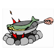 Fisk och en Campfire Vykort