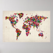 Fjärilskarta av världskartan print