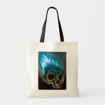 Flammande skalle tote bags