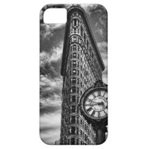 Flatiron byggnad och tar tid på i svartvit 1C2 iPhone 5 Fodral