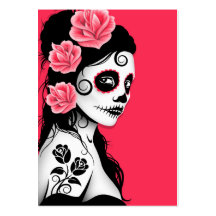 Flicka för day of the deadsockerskalle - rosa visitkort