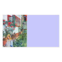 Flicka i trädgården med röda blommor visitkort