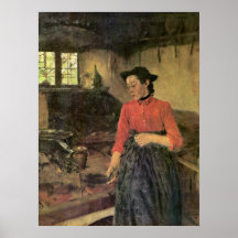 Flicka på ugnen av Wilhelm Maria Hubertus Leibl Affisch