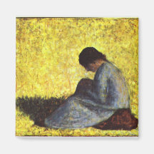 Flicka som placeras på gräsmatta av Georges Seurat Magneter För Kylskåp
