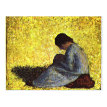 Flicka som placeras på gräsmatta av Georges Seurat Vykort