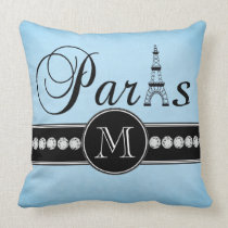 Flickaktigt blått Monogrammed svart Paris kuddar
