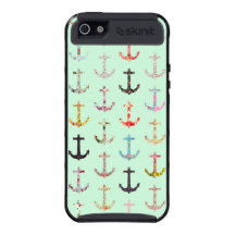 Flickaktigt blom- nautiskt ankrar på gullig Mintgr iPhone 5 Cover