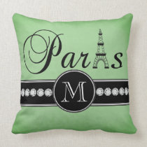 Flickaktigt Monogrammed gröna svart Paris kuddar