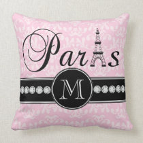 Flickaktigt Monogrammed rosa damastast Paris kuddar
