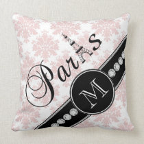 Flickaktigt rosa damastsvartParis Monogram kuddar