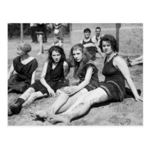 Flickor på stranden, tidiga 1900s vykort