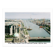Flod Liffey, Dublin port & IFSC, horisontsikt Vykort