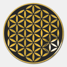 Flower Of Life 1 - Gold stamp | black Runder Aufkleber