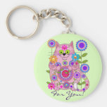 Flower powerkatt med "för dig" text Keychain Nyckelringar