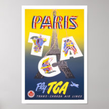 Fluga till Paris frankrikeEuropa den plana vintage Posters