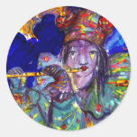 FLUTIST I BLÅTT/den Venetian karnevalnatten Runda Klistermärken