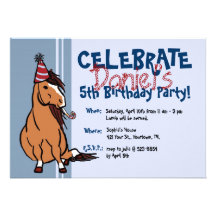 Födelsedag för pojkar för blåttpartyponny 5th anpassade tillkännagivande