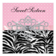 Födelsedag för sweet sixteen för sebra för vitdiam inbjudningar