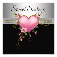 Födelsedag för sweet sixteen för silverrosa roshjä anpassade tillkännagivande