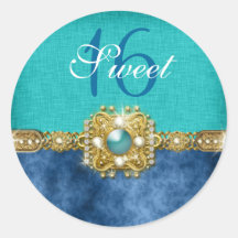 födelsedag "för sweet sixteen" krickablått 16 runda klistermärken