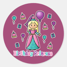 FödelsedagPrincess Rund Klistermärke