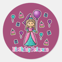 FödelsedagPrincess Rund Klistermärke