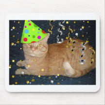 Födelsedagsfestorangetabby katt mus matta