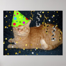 Födelsedagsfestorangetabby katt print