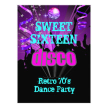 För 70-taldisko för sweet sixteen 16 Retro party 3 Inbjudan