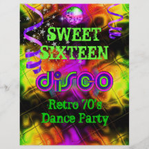 För 70-taldisko för sweet sixteen 16 Retro party f Flygblad Designs