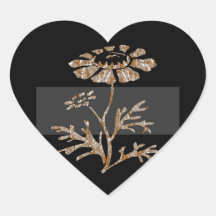 För blommigtsvart för guld n silver inristad skönh hjärtklistermärken