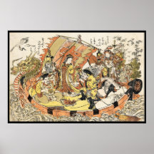 För drakefrakt för kall japansk ukiyo-e mytisk bes affischer
