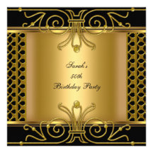 För födelsedagguld för elegant 50th art déco för s anpassade inbjudan