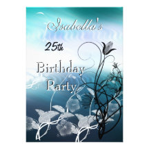 För födelsedagsfestblått för inbjudan 25th blommig
