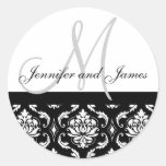 För grå färgbröllop för Monogram & för namn damast