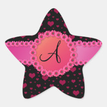 För hjärtarosor för Monogram rosa blommor Klistermärke