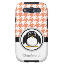 För Houndstooth Samsung för pingvin orange fodral  Galaxy S3 Skydd