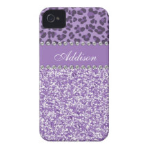 För lilaglitterLeopard för tryck för Rhinestone fo Case-Mate iPhone 4 Fodral