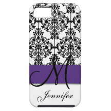 För lilasvart för Monogram mörk damast för blommig iPhone 5 Hud