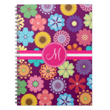 För Monogram Patter för flower power flickaktigt f Antecknings Bok