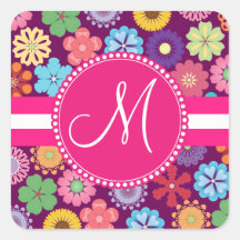 För Monogram Patter för flower power flickaktigt f Fyrkantigt Klistermärke