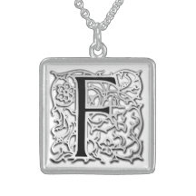 För Monogram"silver" för F initialt Besque halsban