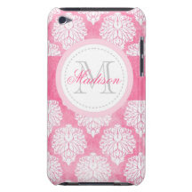 För Monogramnamn för shabby chic rosa damastast ip iPod Touch Case-Mate Fodral